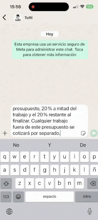 Ejemplo de creación de presupuesto con Tutti en WhatsApp